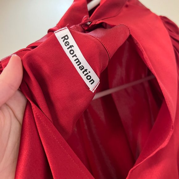 Reformation Josefine Puffed-sleeve Silk-satin Mini Dress - Picture 3 of 4